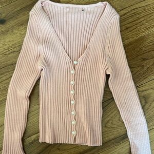 Pink stretch cardigan with pearl buttons xxs